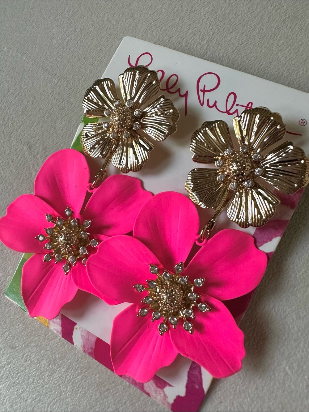 Lilly Pulitzer Bright Pink Floral Drop Earrings - Picture 3 of 4
